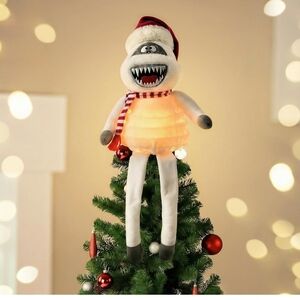 NEW Plush Yeti Tree Topper with Light-Up Body - White & Red